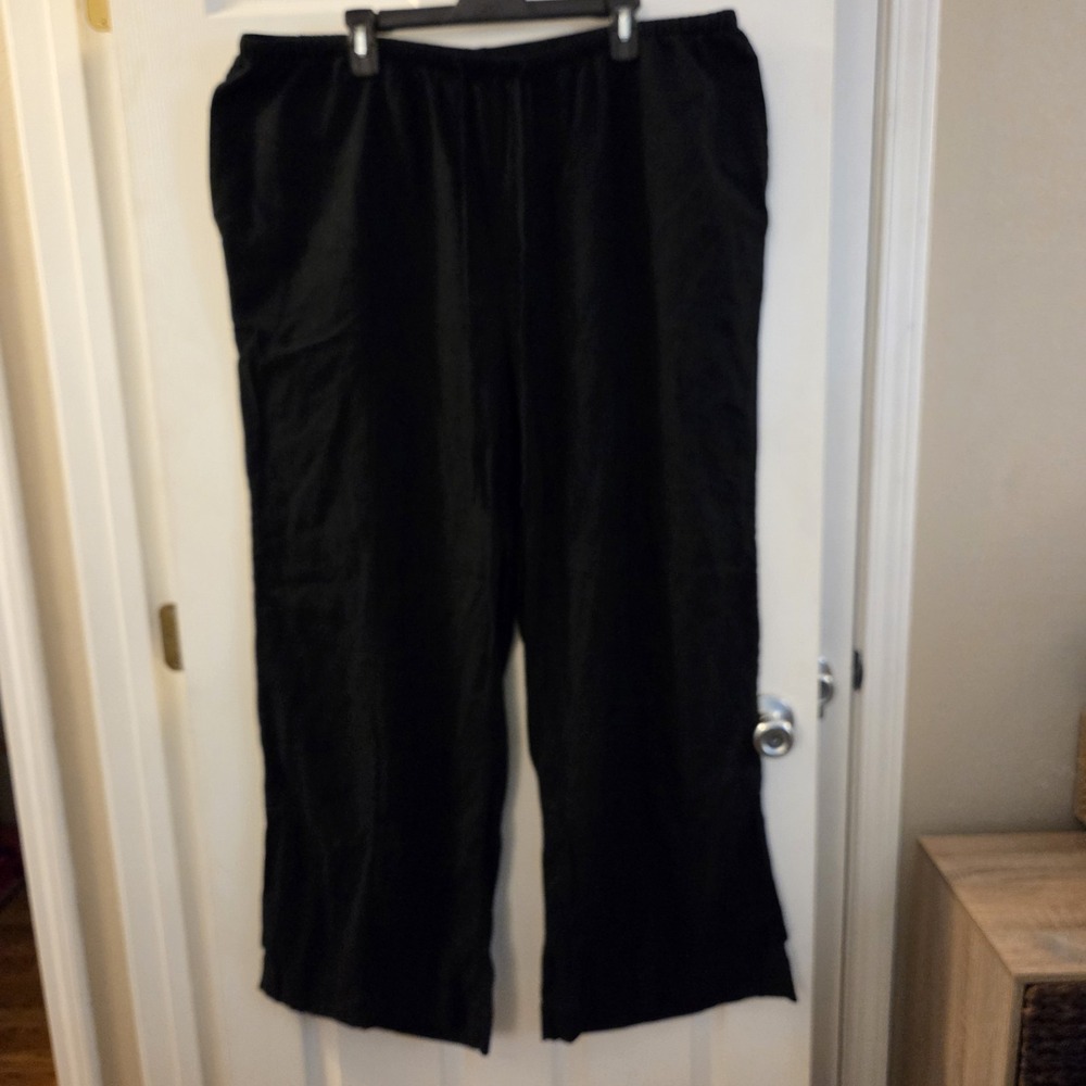 A New Day sz 1X wide leg linen/rayon‎ black pants pullon elastic waist casual